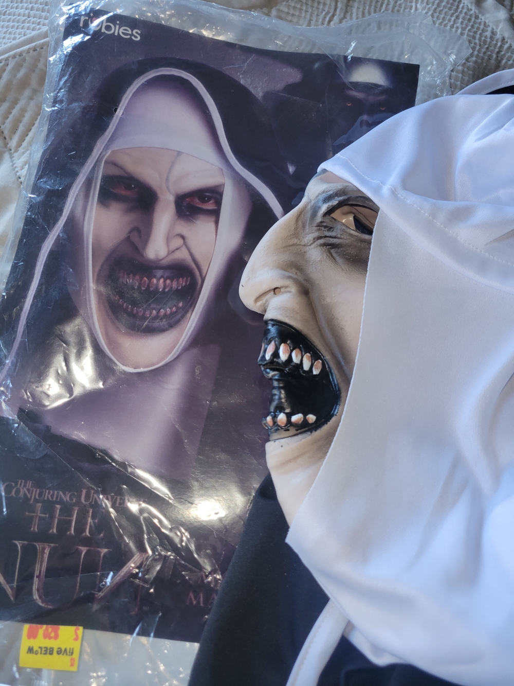 Nun Horror Mask Costume with White Hood